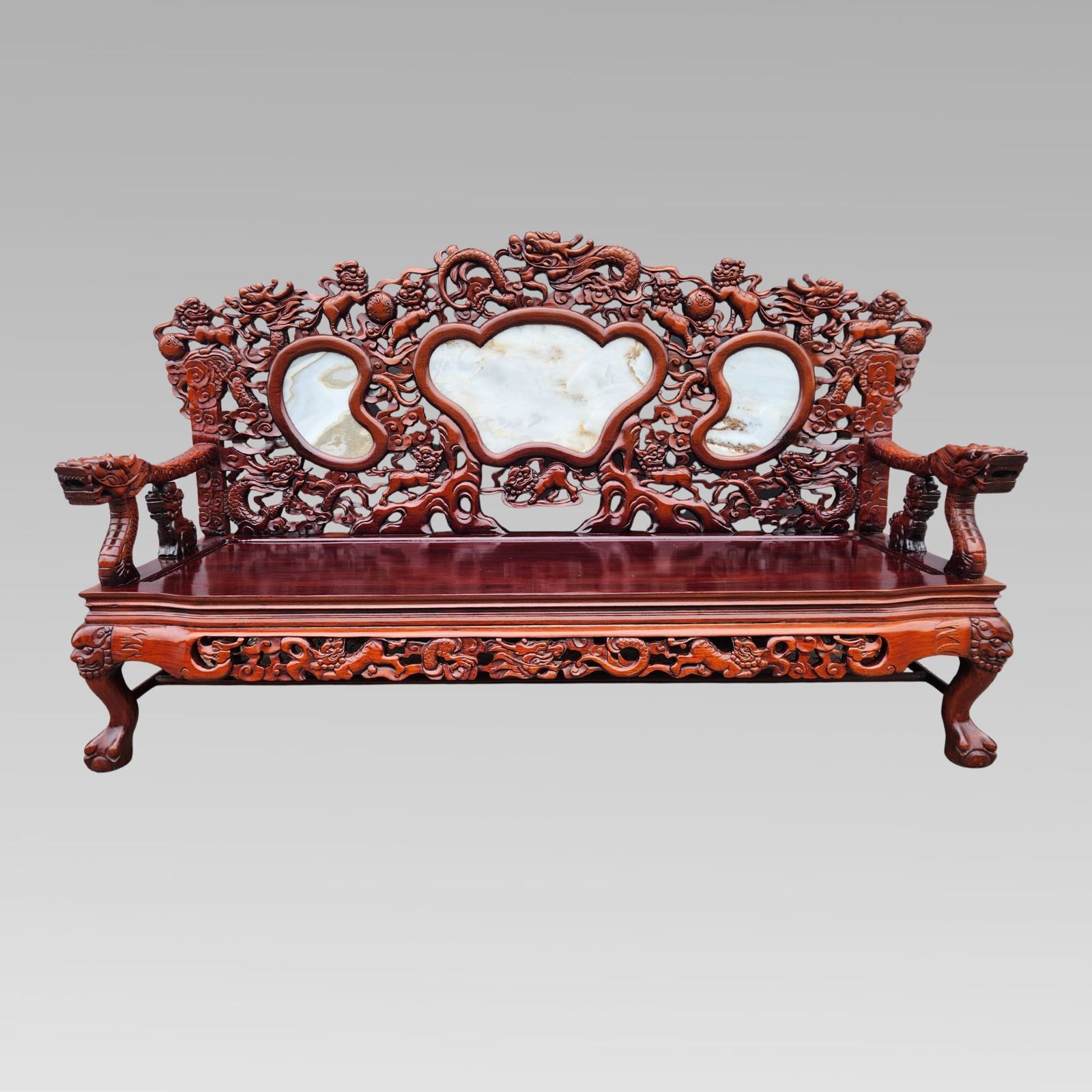 Exceptional Chinese Dragon Oriental Hall Bench Or Settle Rosewood Suite, Dining Armchairs photo furniture