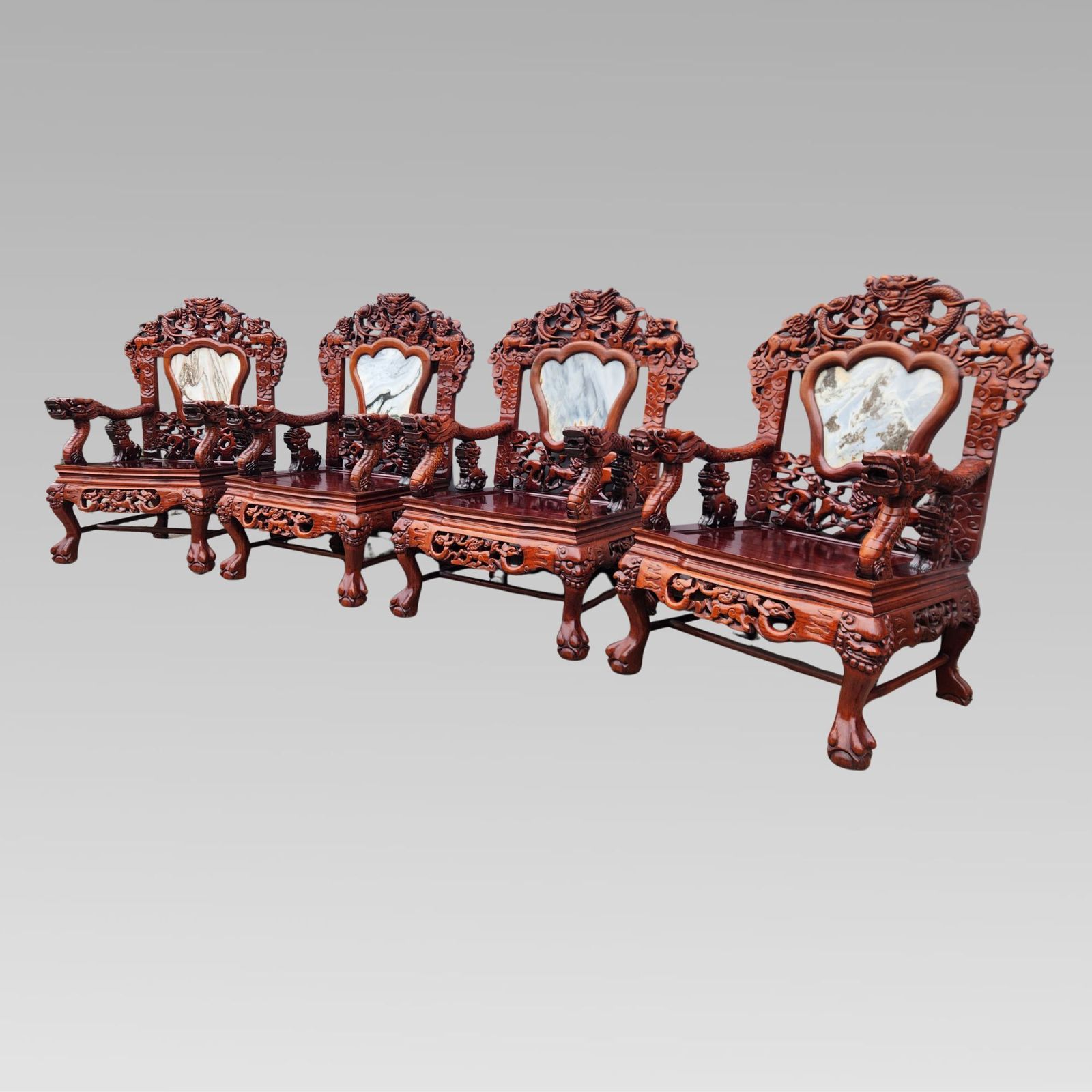 Exceptional Chinese Dragon Oriental Hall Bench Or Settle Rosewood Suite, Dining Armchairs photo for sale