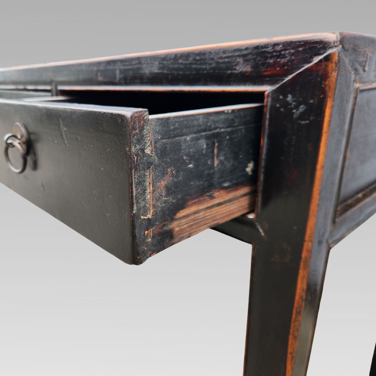 Excellent 19th Century Oriental Chinese Black Lacquer & Elm Scholars Desk photo Furniture