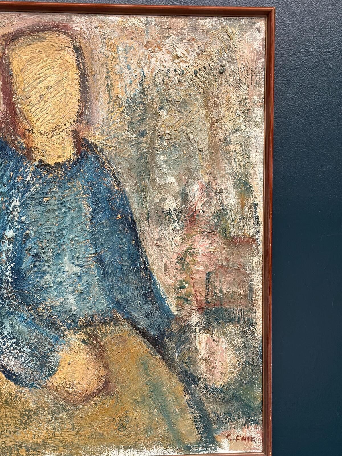 Original Swedish Oil On Canvas – “Kvinna I Blått” By Gösta Falck – Canvas 88 × 73 Cm (34.6" × 28.7") photo vintage