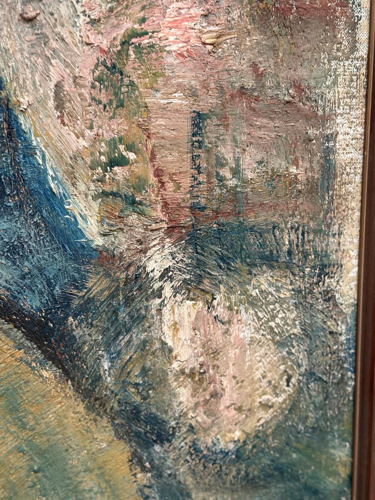photo for sale Original Swedish Oil On Canvas – “Kvinna I Blått” By Gösta Falck – Canvas 88 × 73 Cm (34.6" × 28.7")