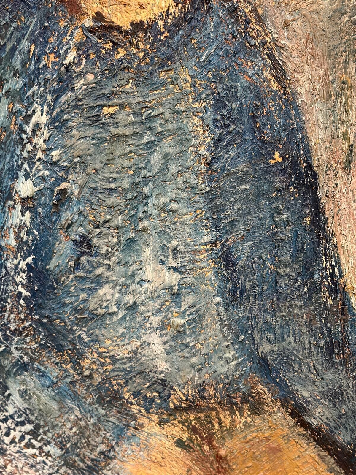 Art Original Swedish Oil On Canvas – “Kvinna I Blått” By Gösta Falck – Canvas 88 × 73 Cm (34.6" × 28.7") photo