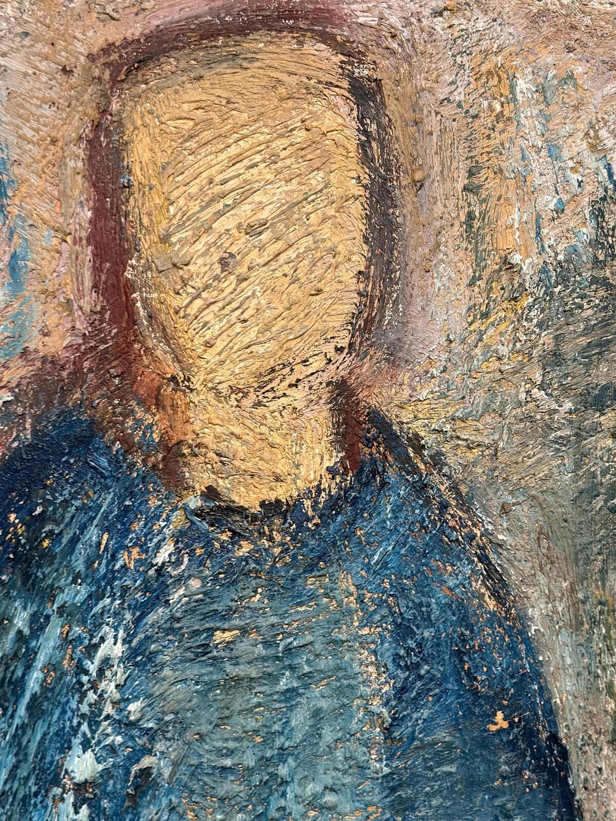 715.0 Original Swedish Oil On Canvas – “Kvinna I Blått” By Gösta Falck – Canvas 88 × 73 Cm (34.6" × 28.7") photo