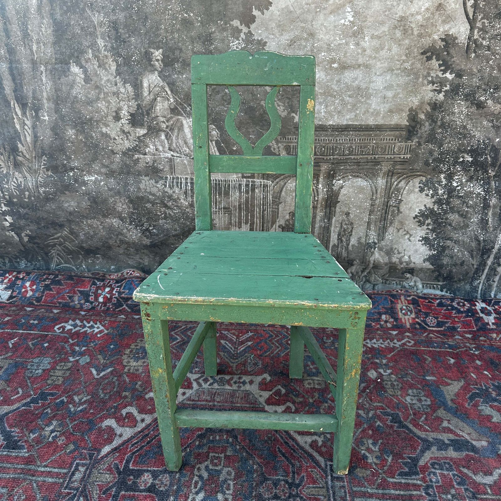 Rustic French Farmhouse Kitchen Chair — Original Green Paint