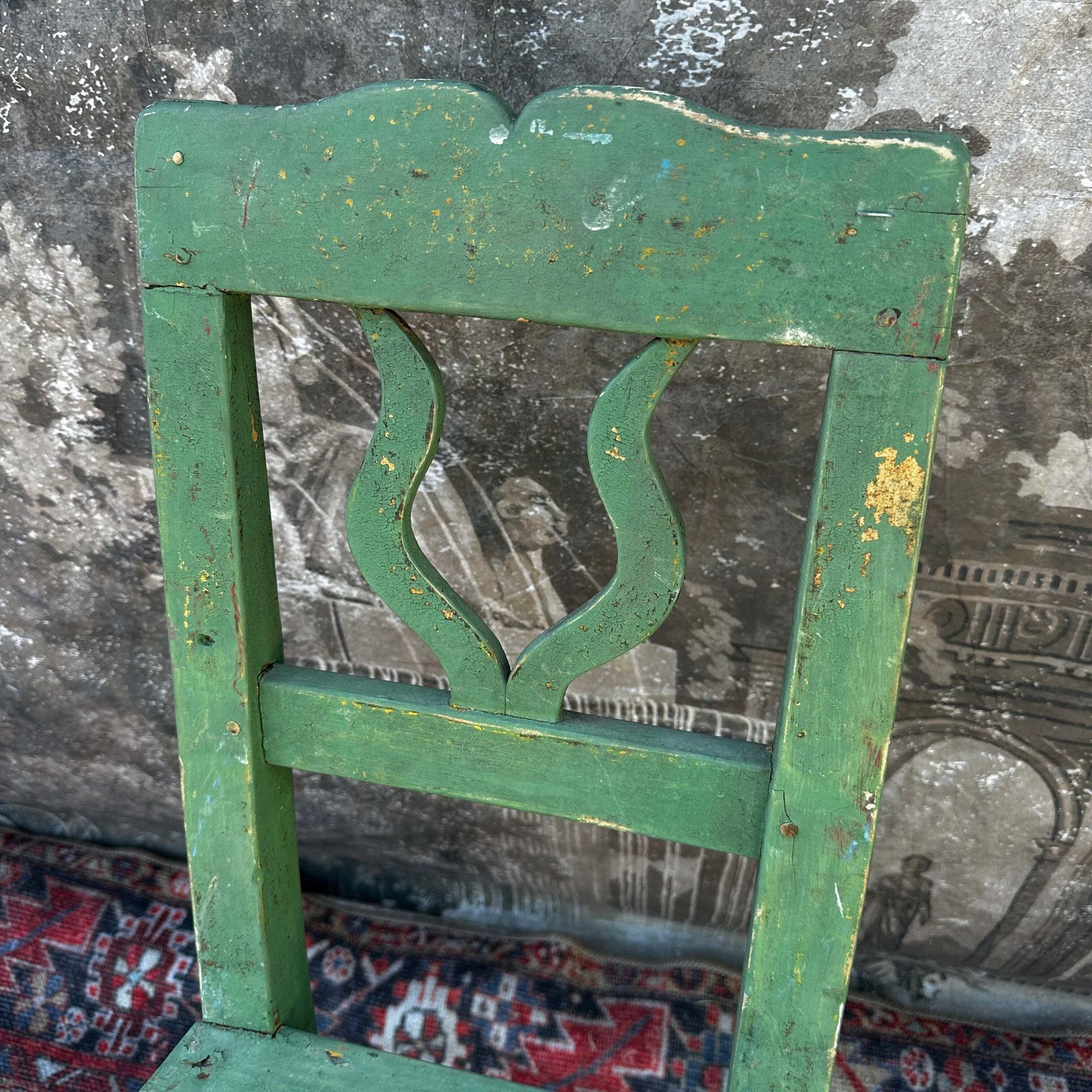 Rustic French Farmhouse Kitchen Chair — Original Green Paint photo furniture