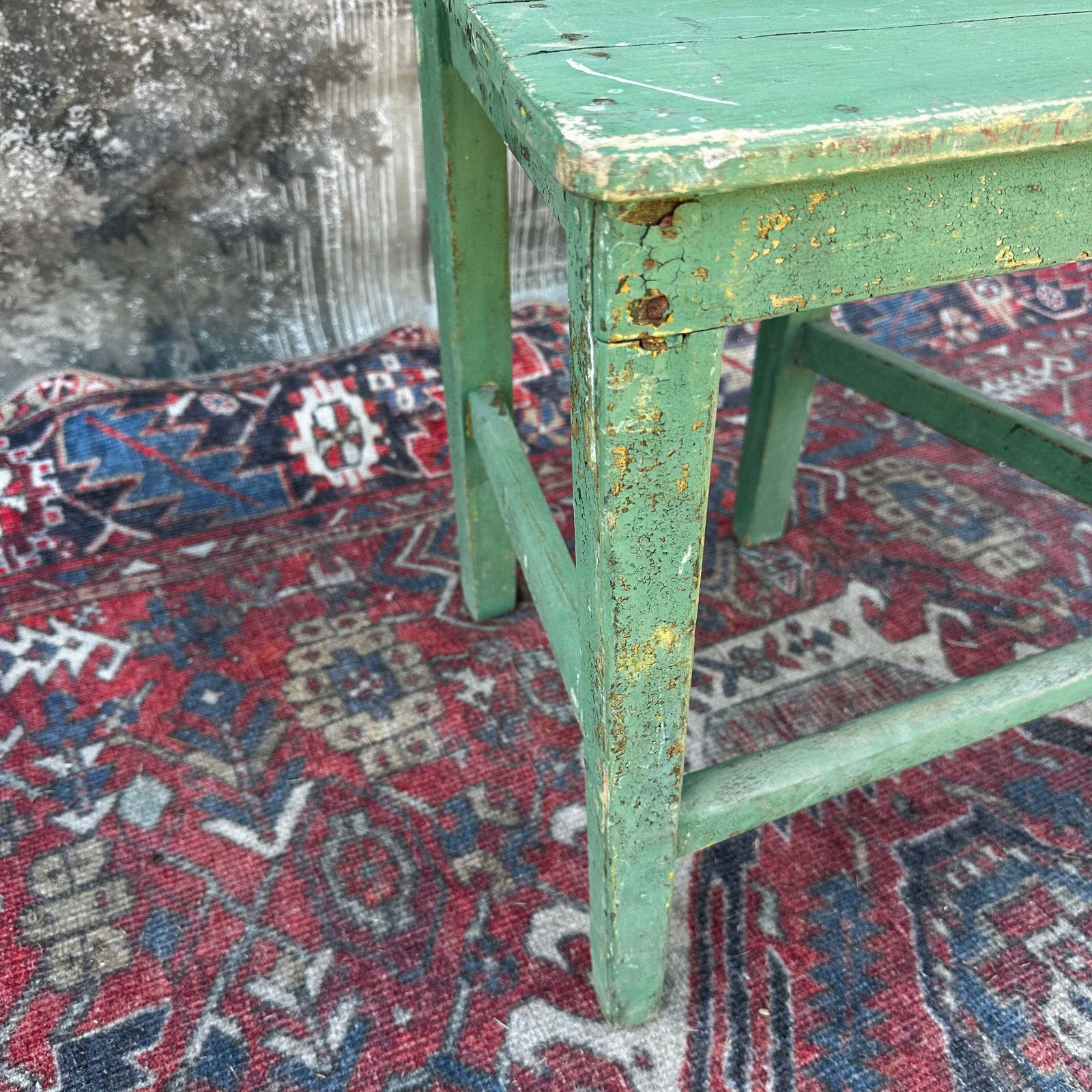 195.0 Rustic French Farmhouse Kitchen Chair — Original Green Paint photo