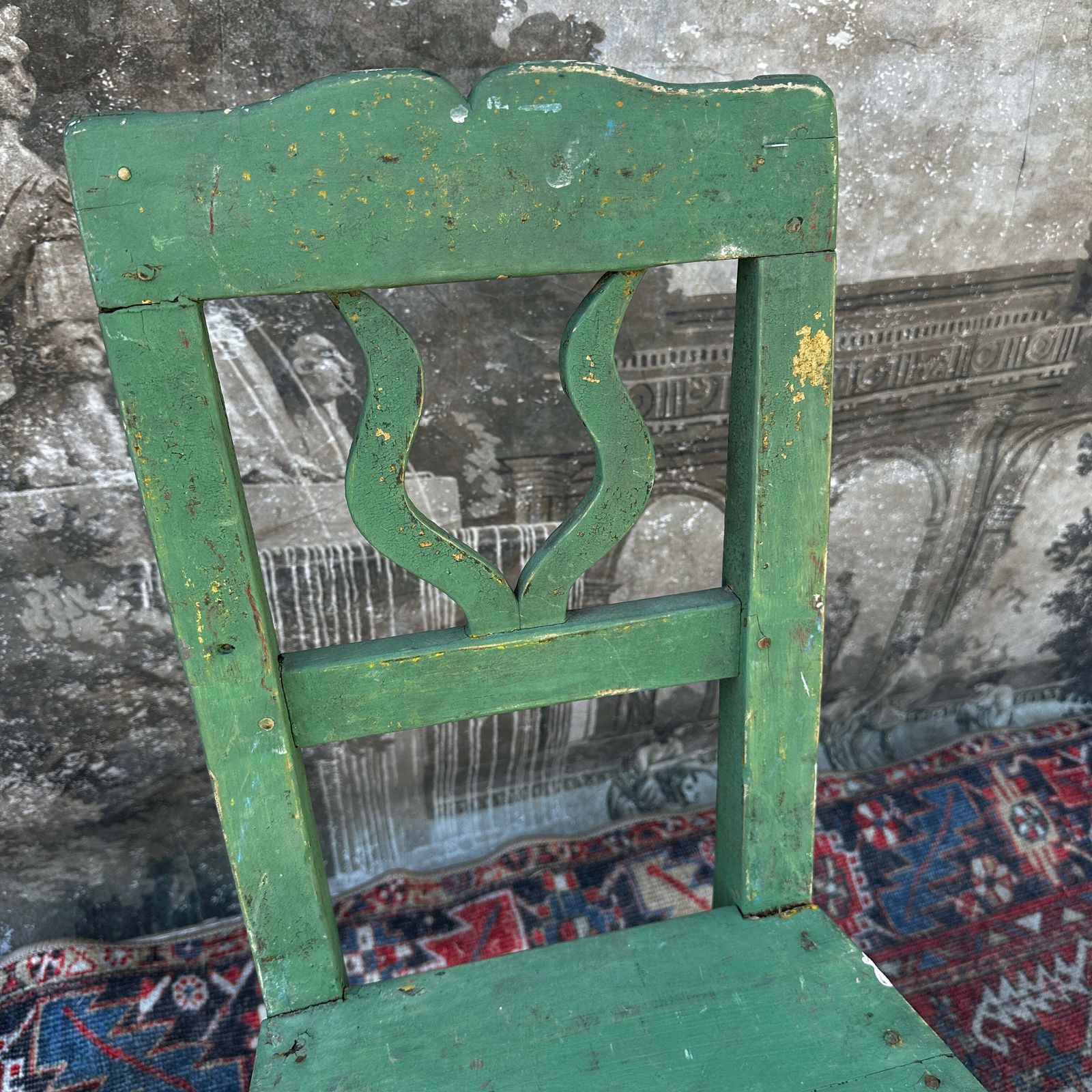 photo vinterior Rustic French Farmhouse Kitchen Chair — Original Green Paint