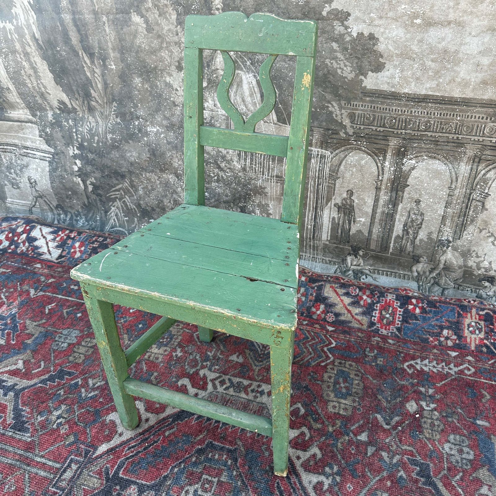 photo buy Rustic French Farmhouse Kitchen Chair — Original Green Paint