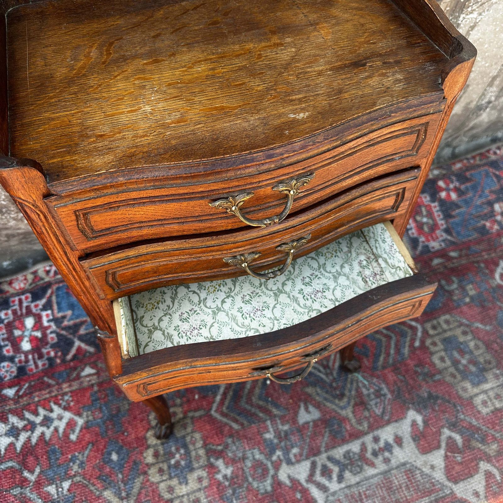 French Antique Louis XV Oak Nightstand With 3 Drawers photo 295.0