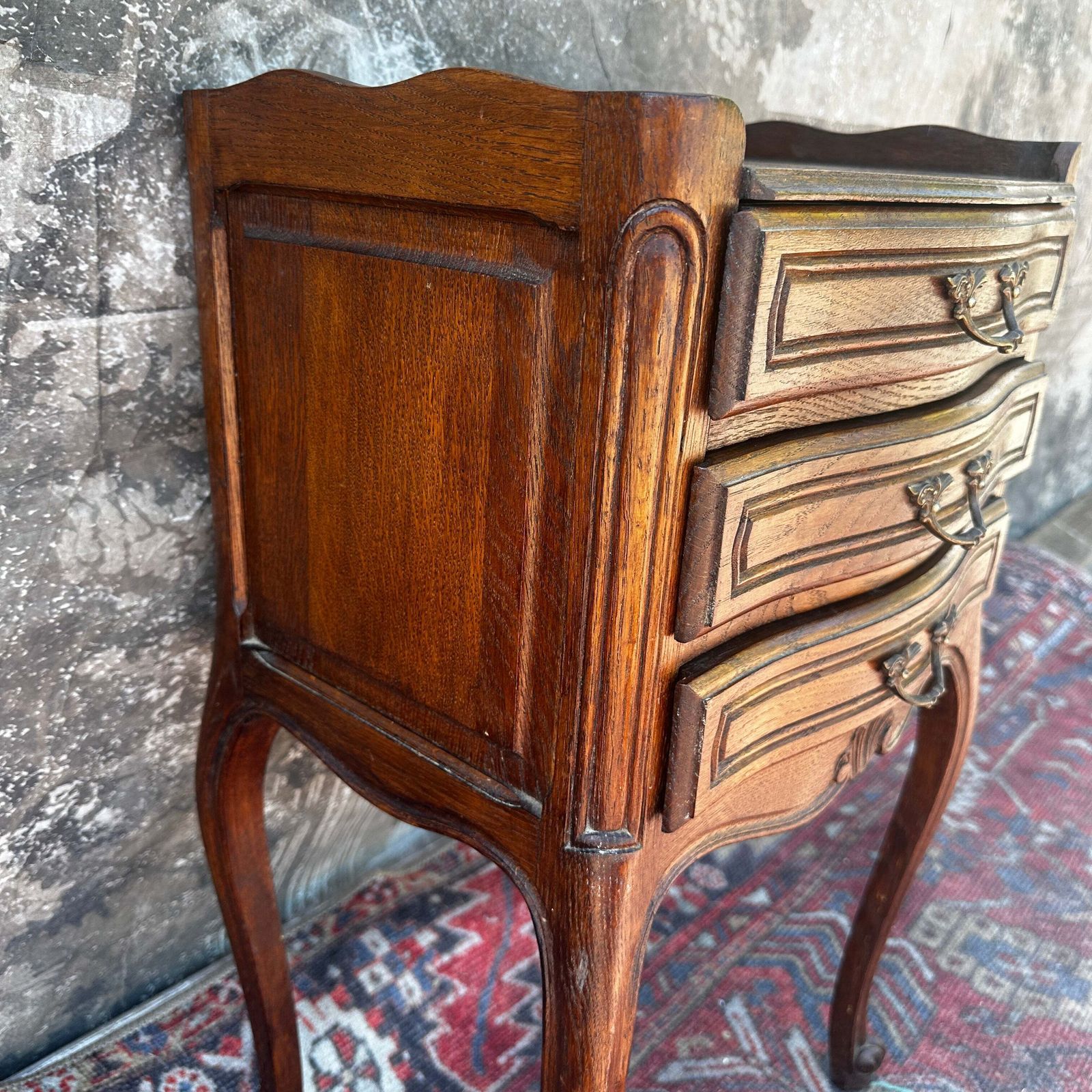 French Antique Louis XV Oak Nightstand With 3 Drawers photo buy