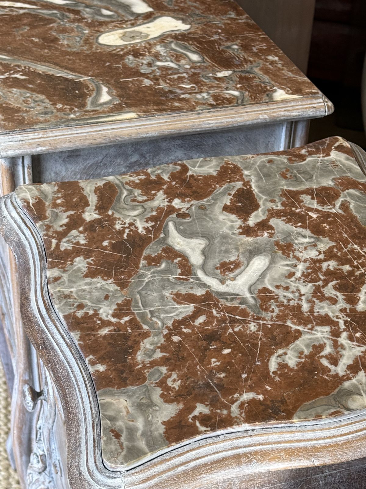 Pair Of French Antique Bedside Tables Marble Topped Side Cabinets photo 675.0