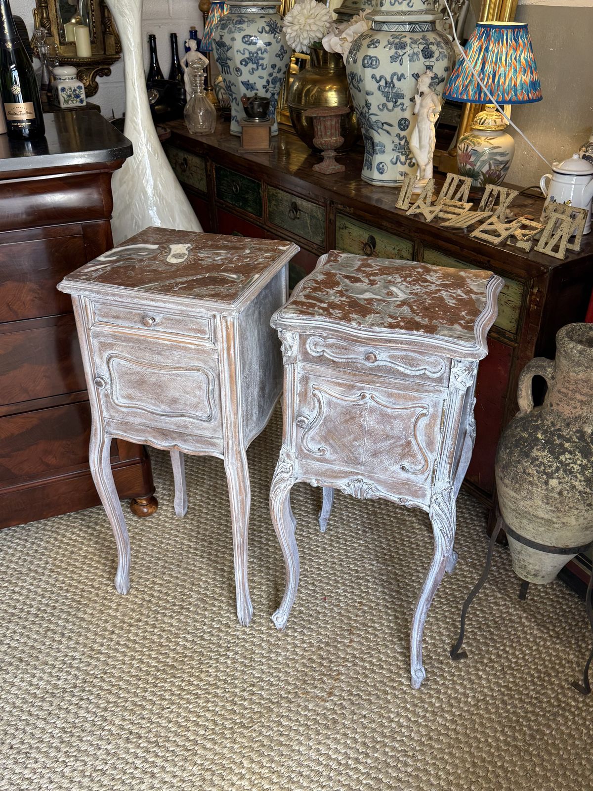 Pair Of French Antique Bedside Tables Marble Topped Side Cabinets photo buy
