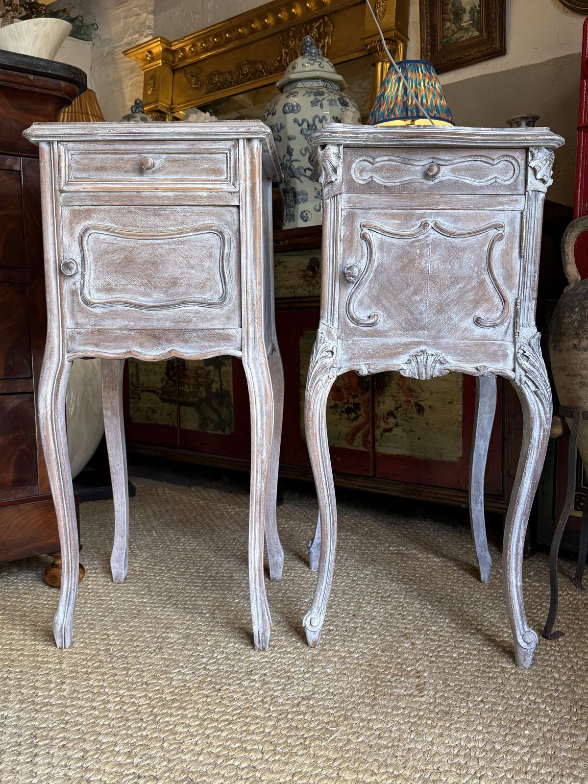 Furniture Pair Of French Antique Bedside Tables Marble Topped Side Cabinets photo
