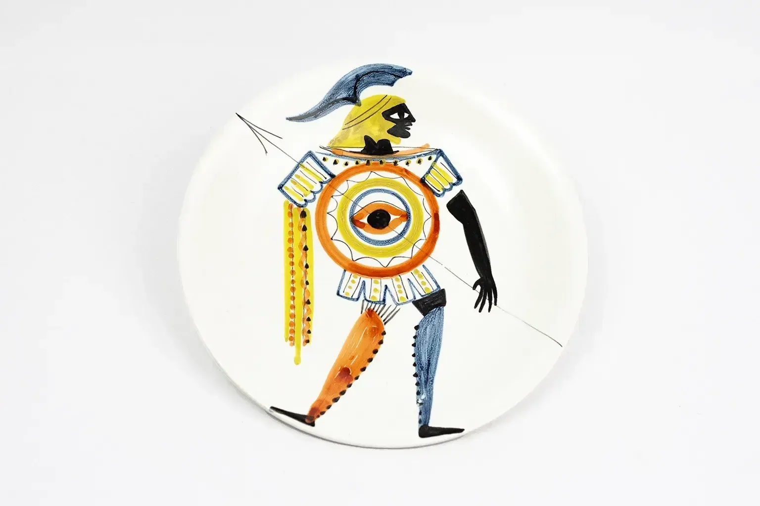 Geglazuurd aardewerken bord, hopliet met oogschild — Roger Capron, Vallauris, ca. 1955–1960 photo 390.0