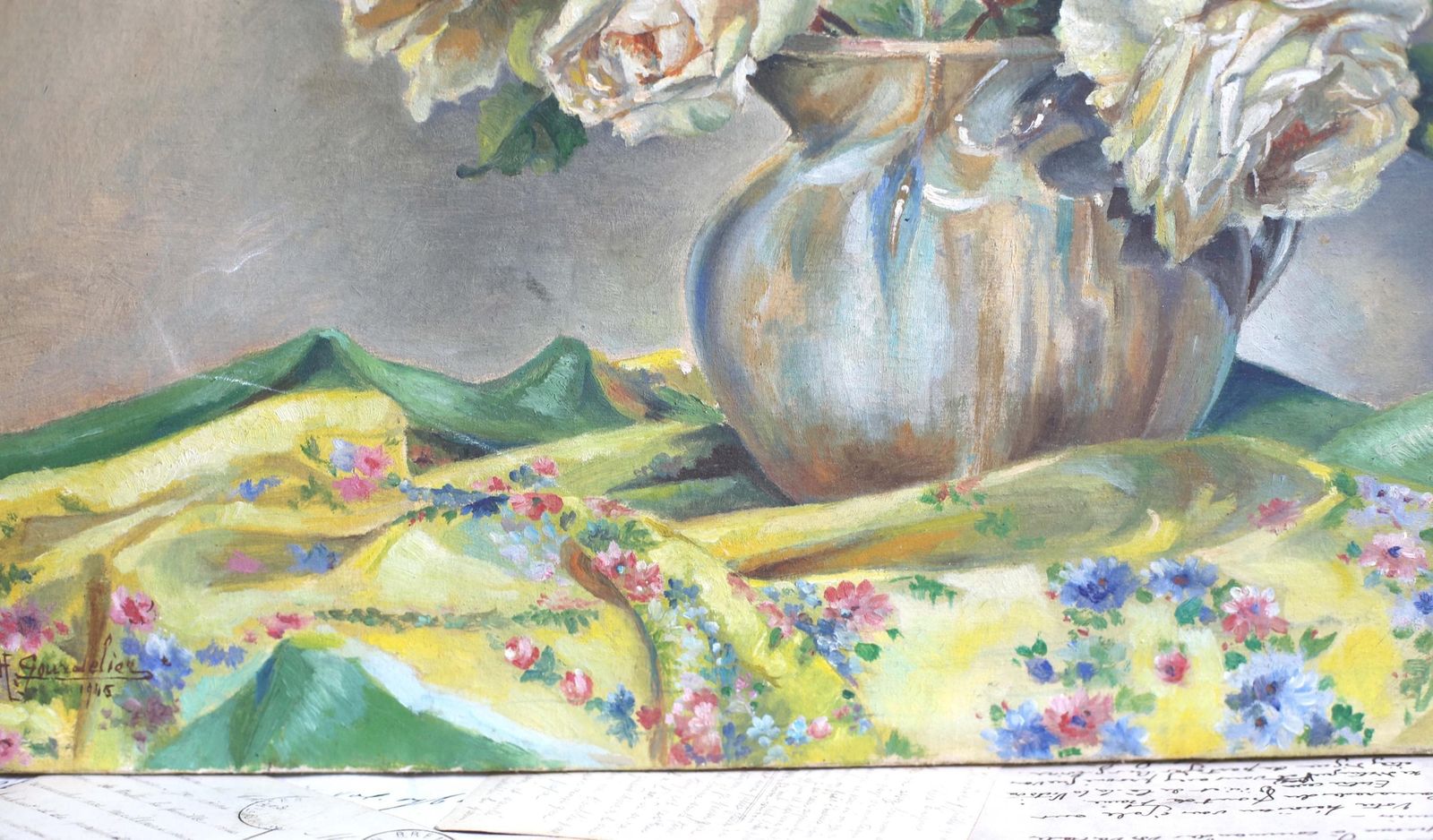 Original Antique Oil Painting Floral Canvas Art Still Life Pink Roses photo buy