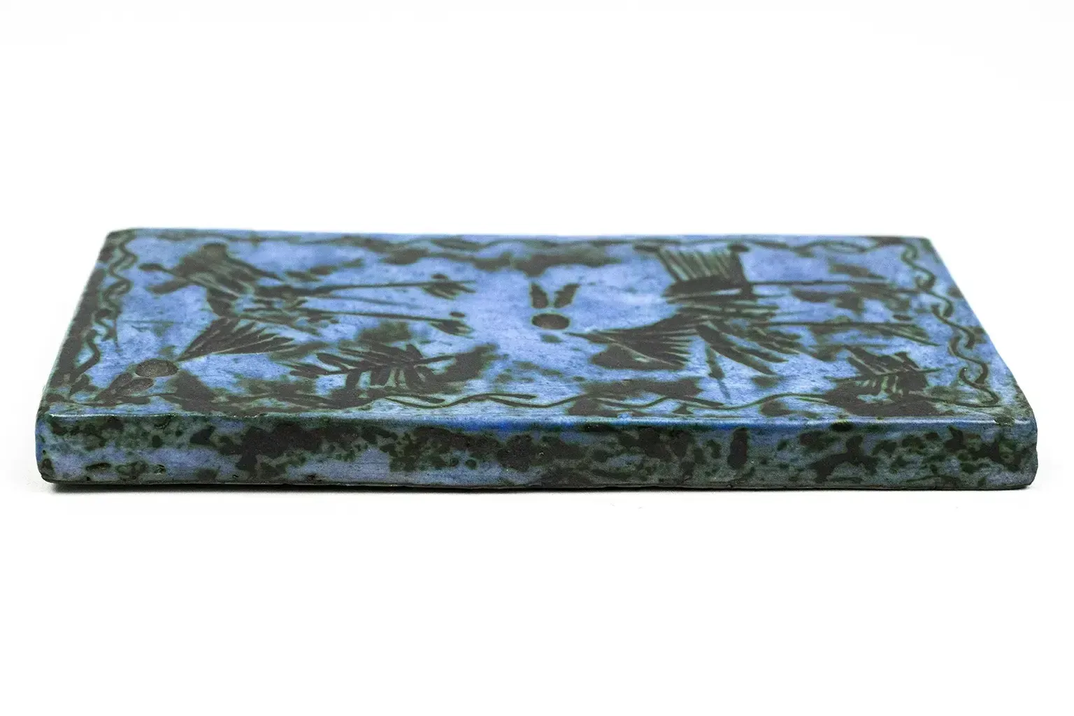 Decorative Enameled Earthenware Plaque — Jacques Blin — Fantastic Bestiary, Scarred Decoration, Cloudy Blue And Green Enamel photo buy
