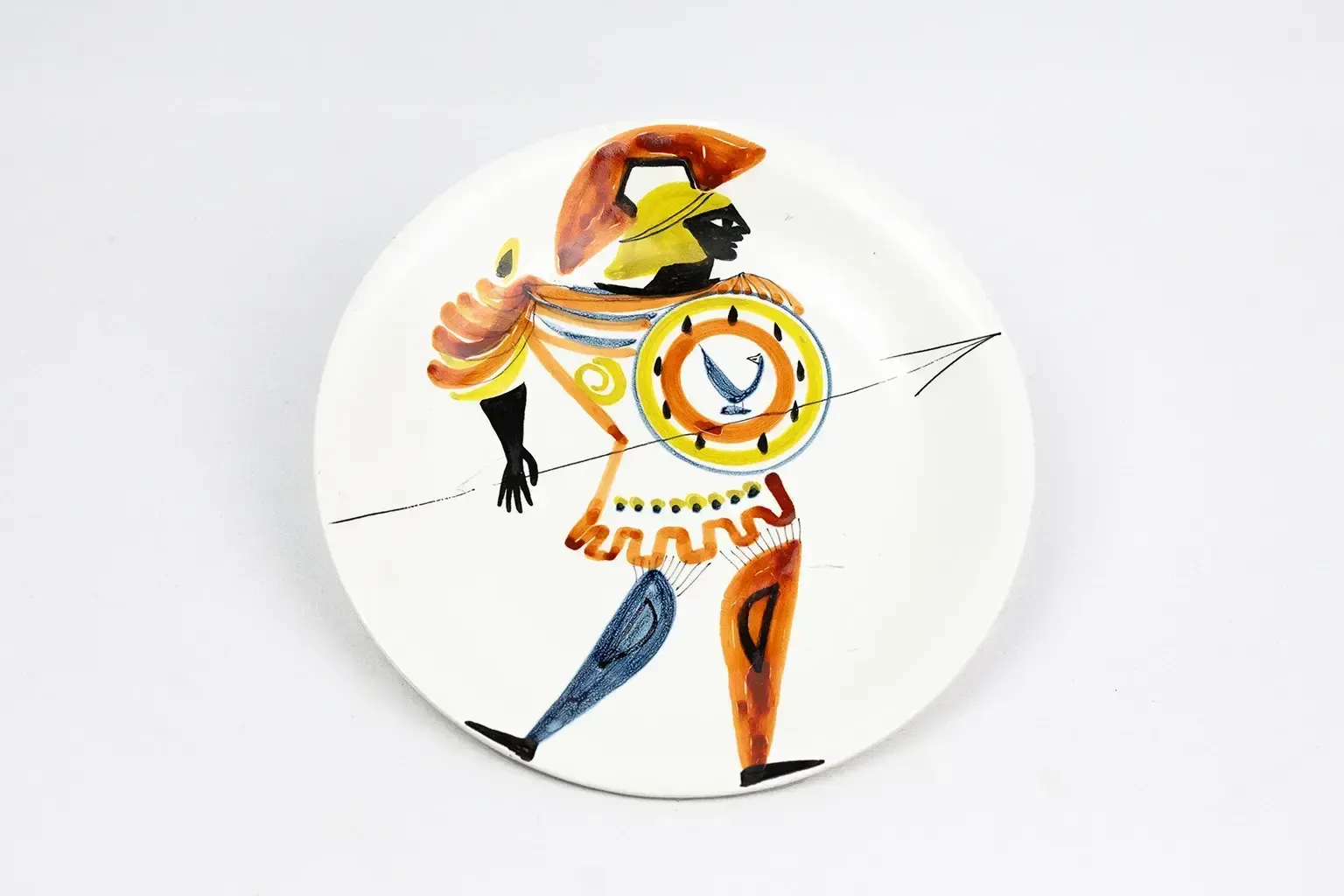 Glazed Earthenware Plate, Hoplite — Roger Capron, Vallauris, Circa 1955–1960 photo Home Decor