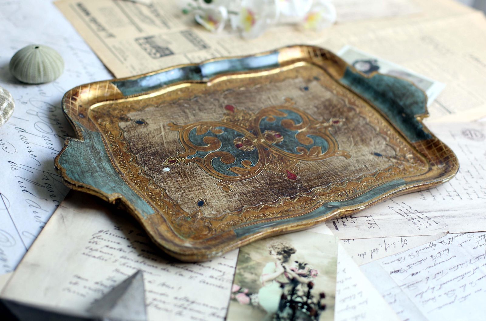 photo furniture Florentine Tray Italian Blue & Gold Drinks Tray Vintage Barware Hollywood Regency Italian Serving Platter
