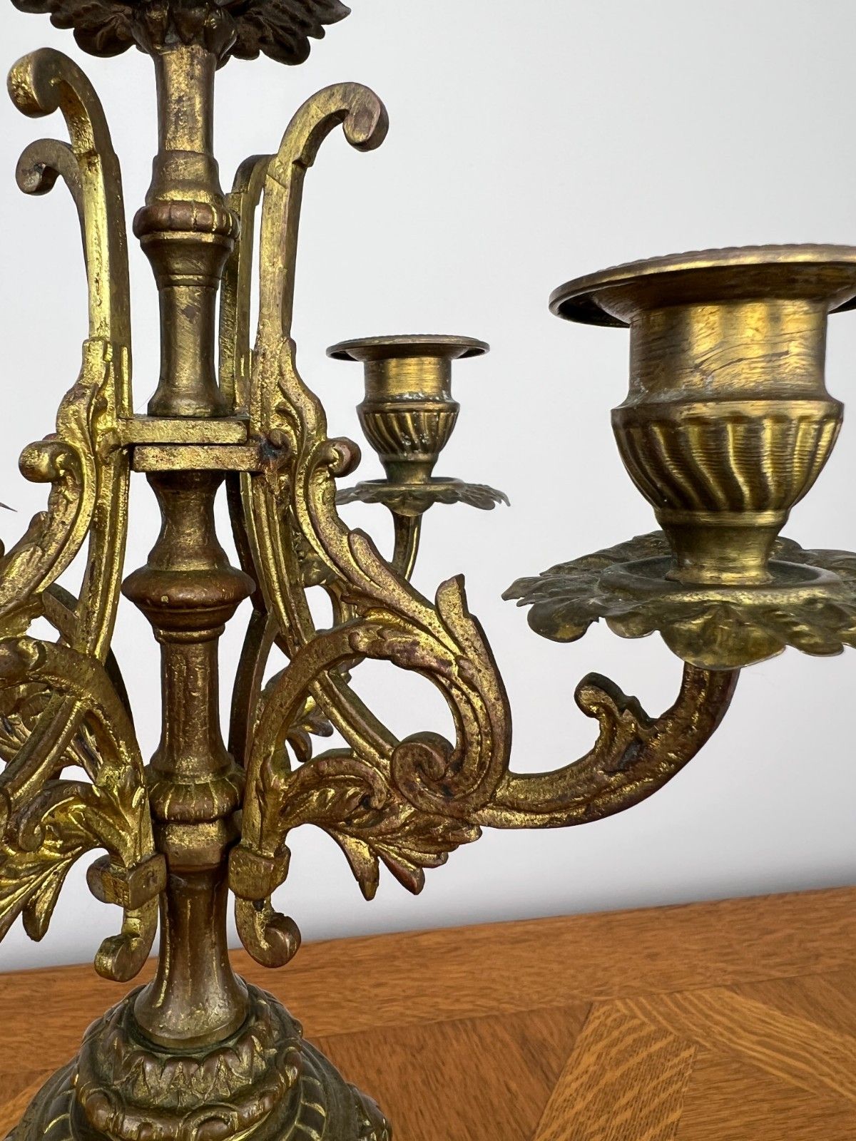 Pair Of Candelabra Antique French Style Brass Five Arm Candle Holders Lot 6025 photo vintage