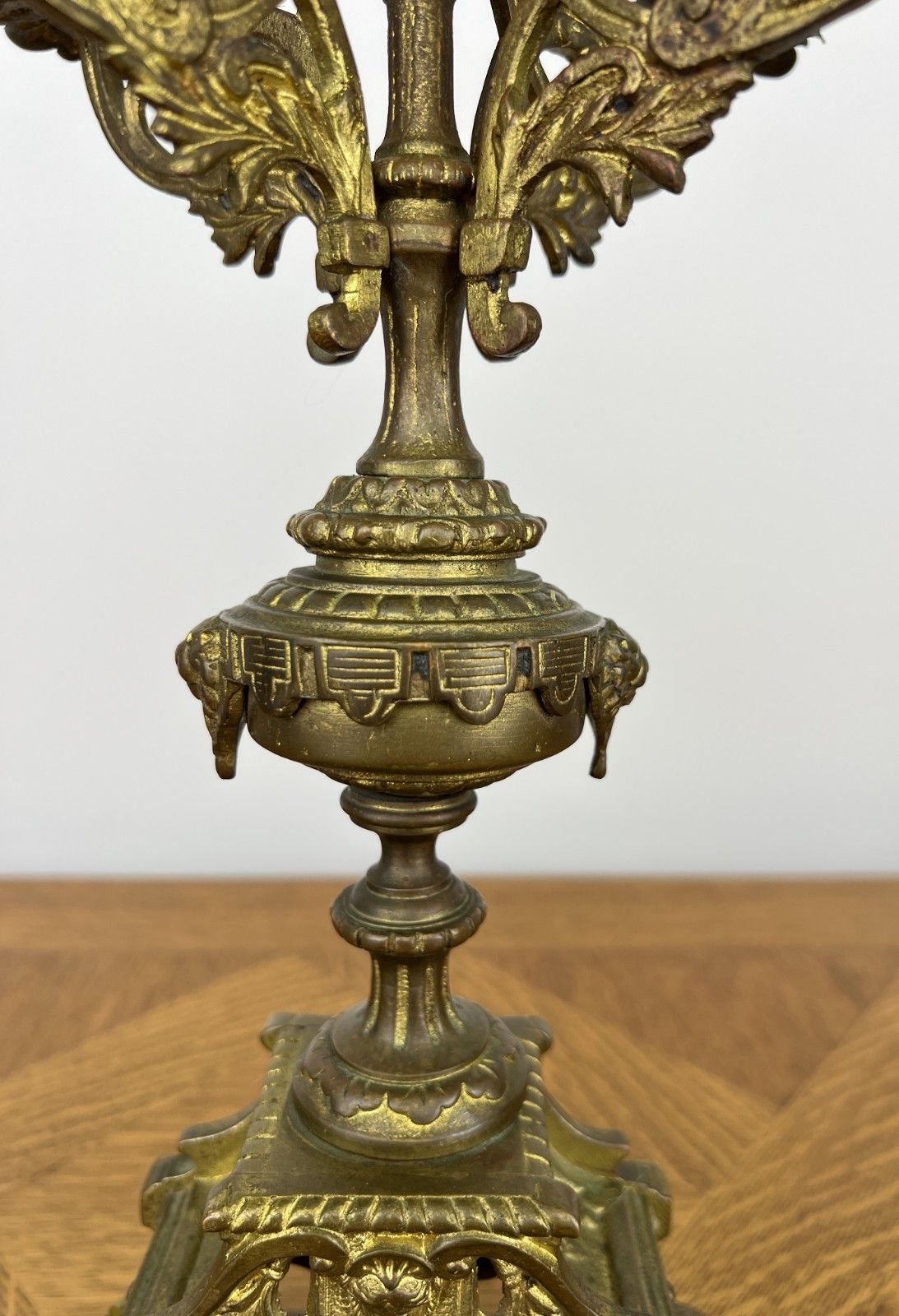 399.0 Pair Of Candelabra Antique French Style Brass Five Arm Candle Holders Lot 6025 photo
