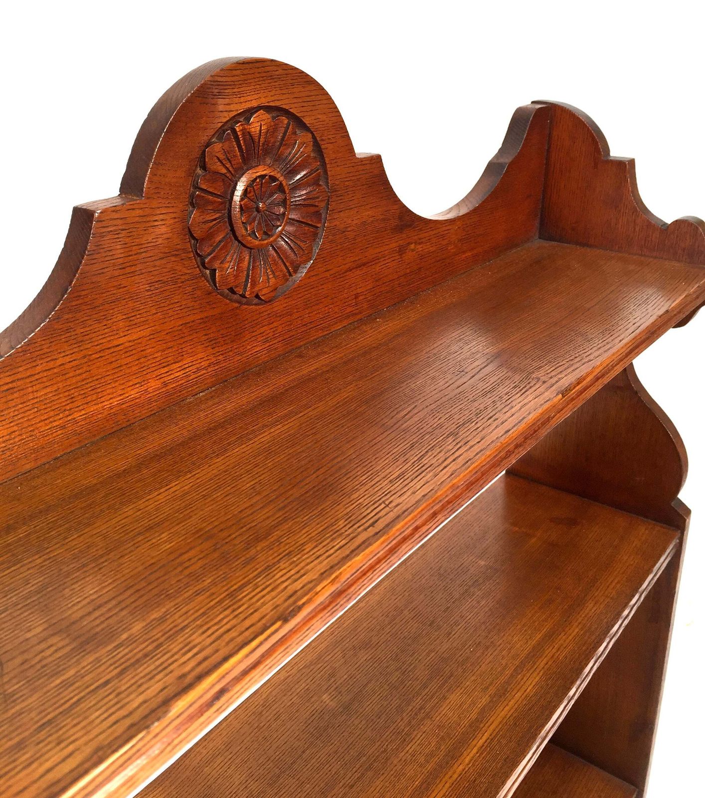 Antique Wooden Hand Carved Arts & Crafts Tabletop / Wall Shelf With Flower C1930 photo Furniture
