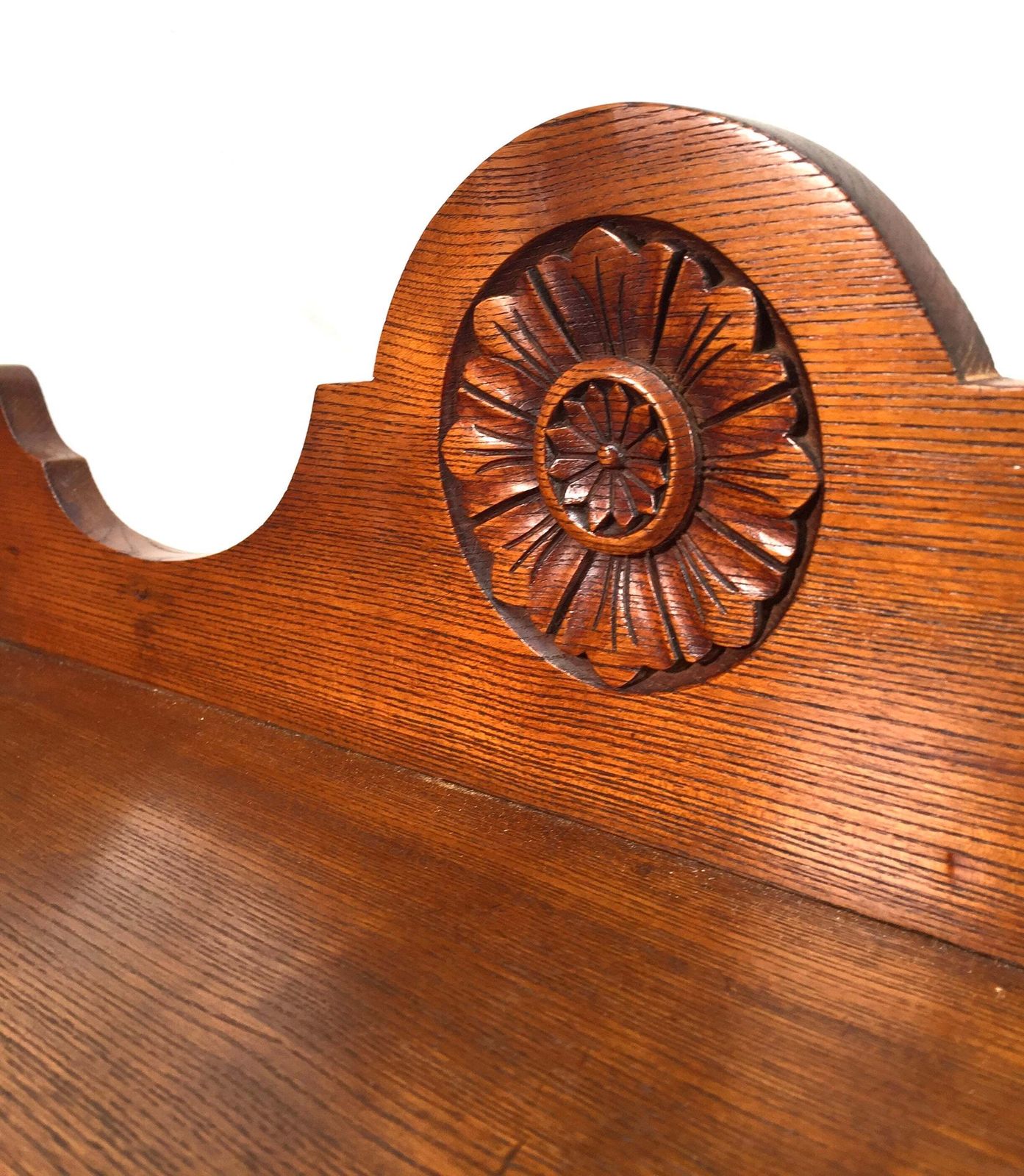 Antique Wooden Hand Carved Arts & Crafts Tabletop / Wall Shelf With Flower C1930 photo vinterior