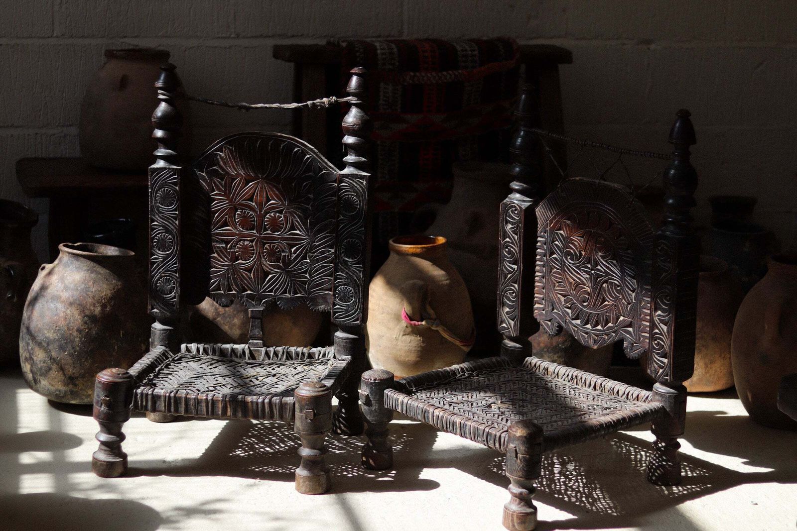 Near Pair Of 19th Century Swat Valley Pidha Chairs
