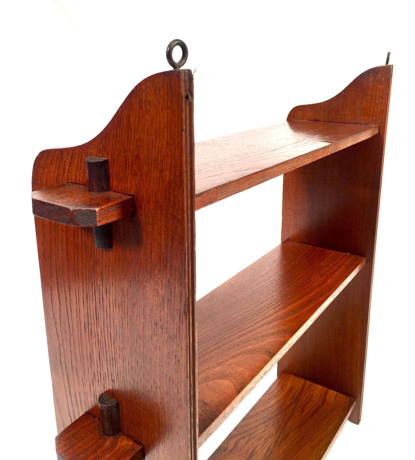 Antique Oak Wooden Arts & Crafts Tabletop / Wall Peg Shelf / Edwardian C.1905 photo 119.0