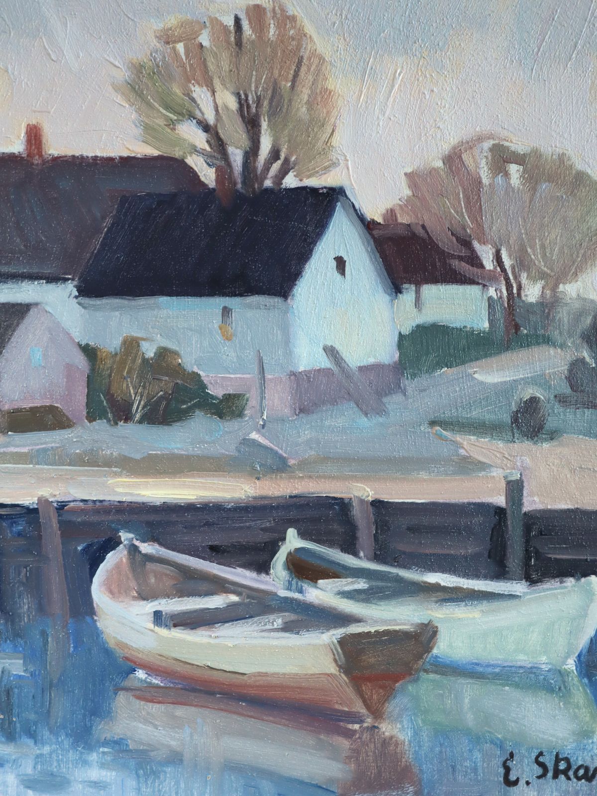 Cottages By Quiet Water  Oil Painting photo vinterior