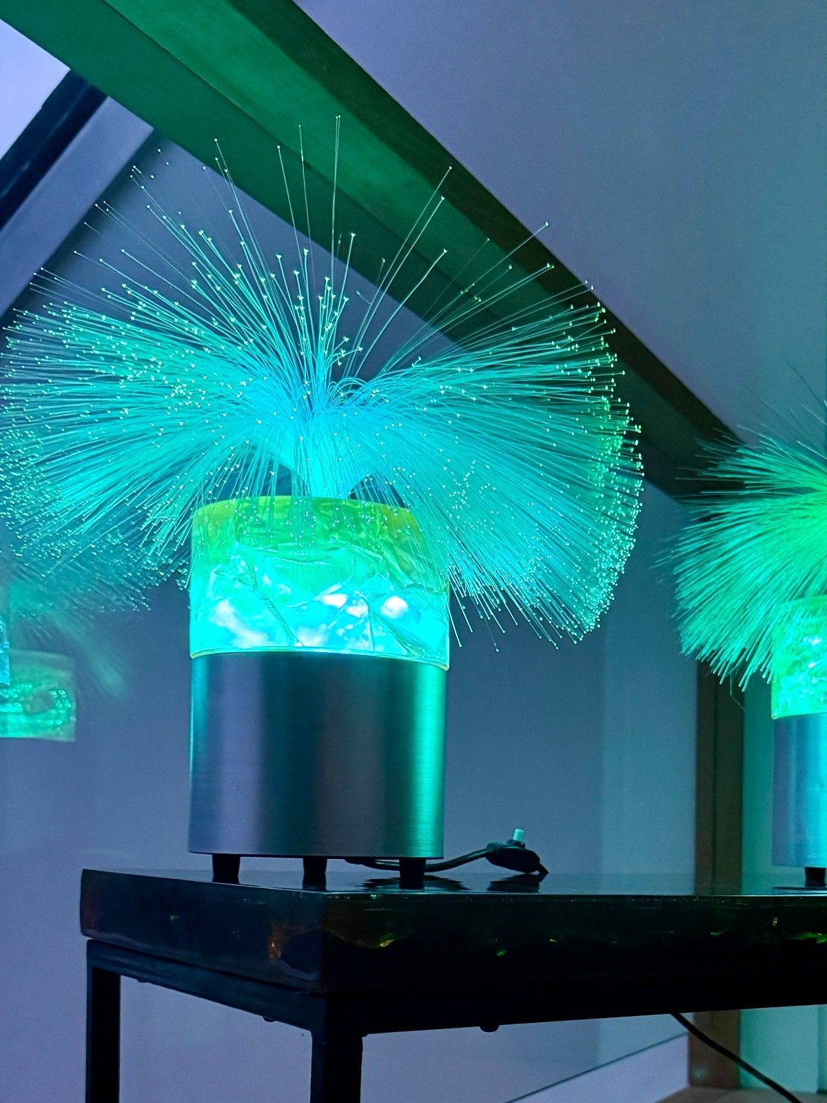 2 Rare Vintage Sheerlite Fibre Optic Shattaline Table Lamps New Led Bulbs A/F photo vinterior
