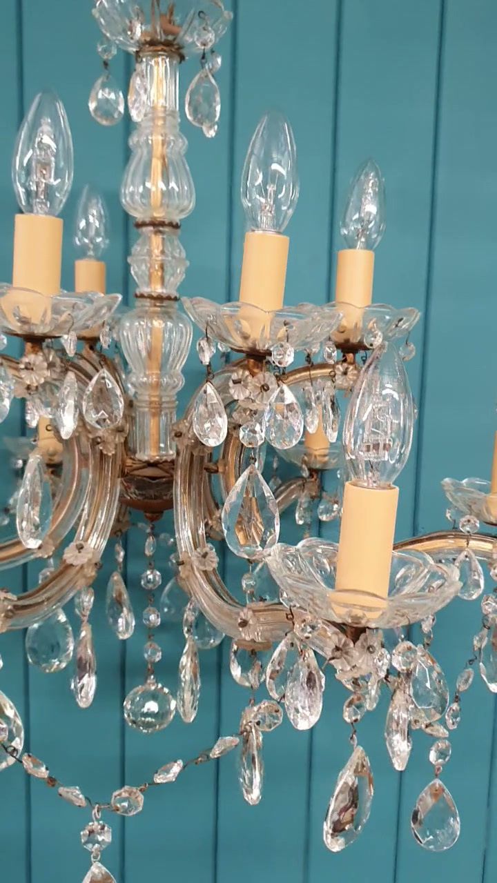 12 Arm Cut Glass Crystal Antique Chandelier 25" photo for sale