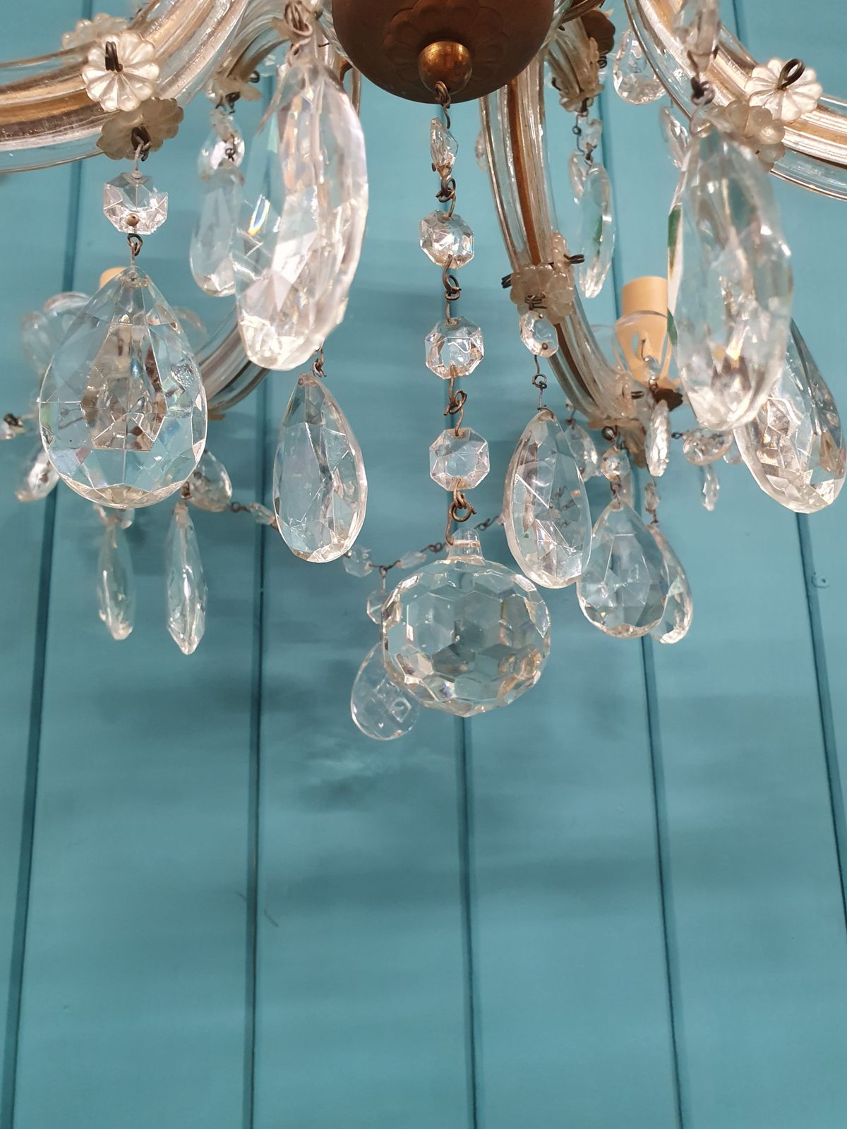 12 Arm Cut Glass Crystal Antique Chandelier 25" photo vintage