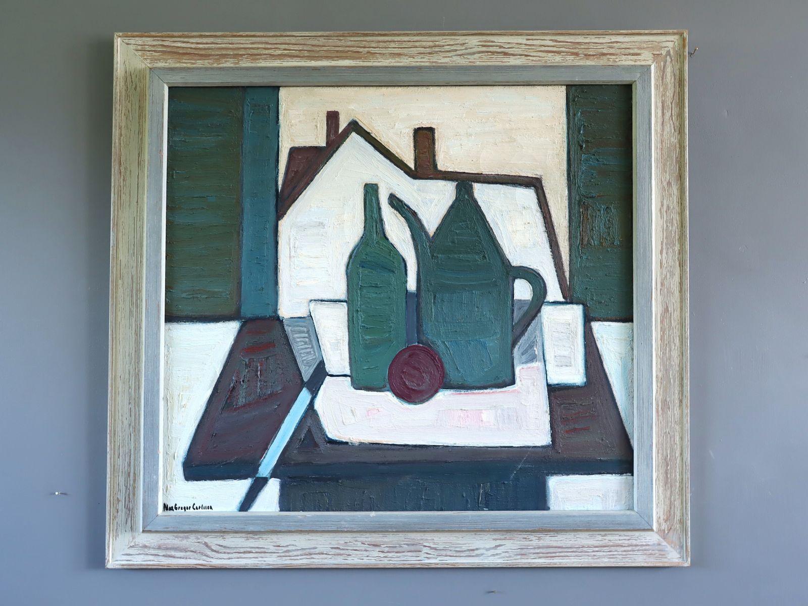Green Vessels & House Form Oil Painting