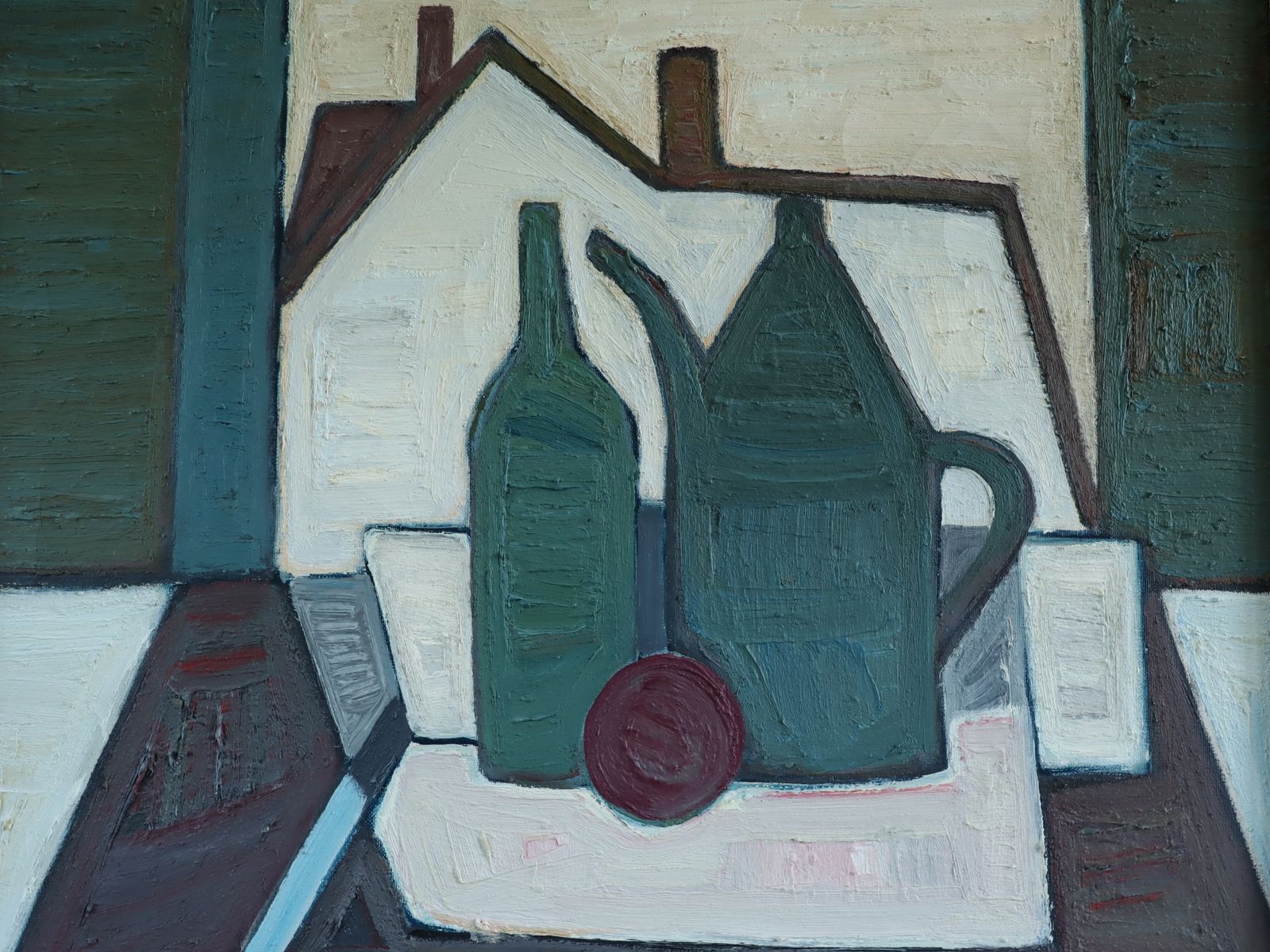 photo for sale Green Vessels & House Form Oil Painting