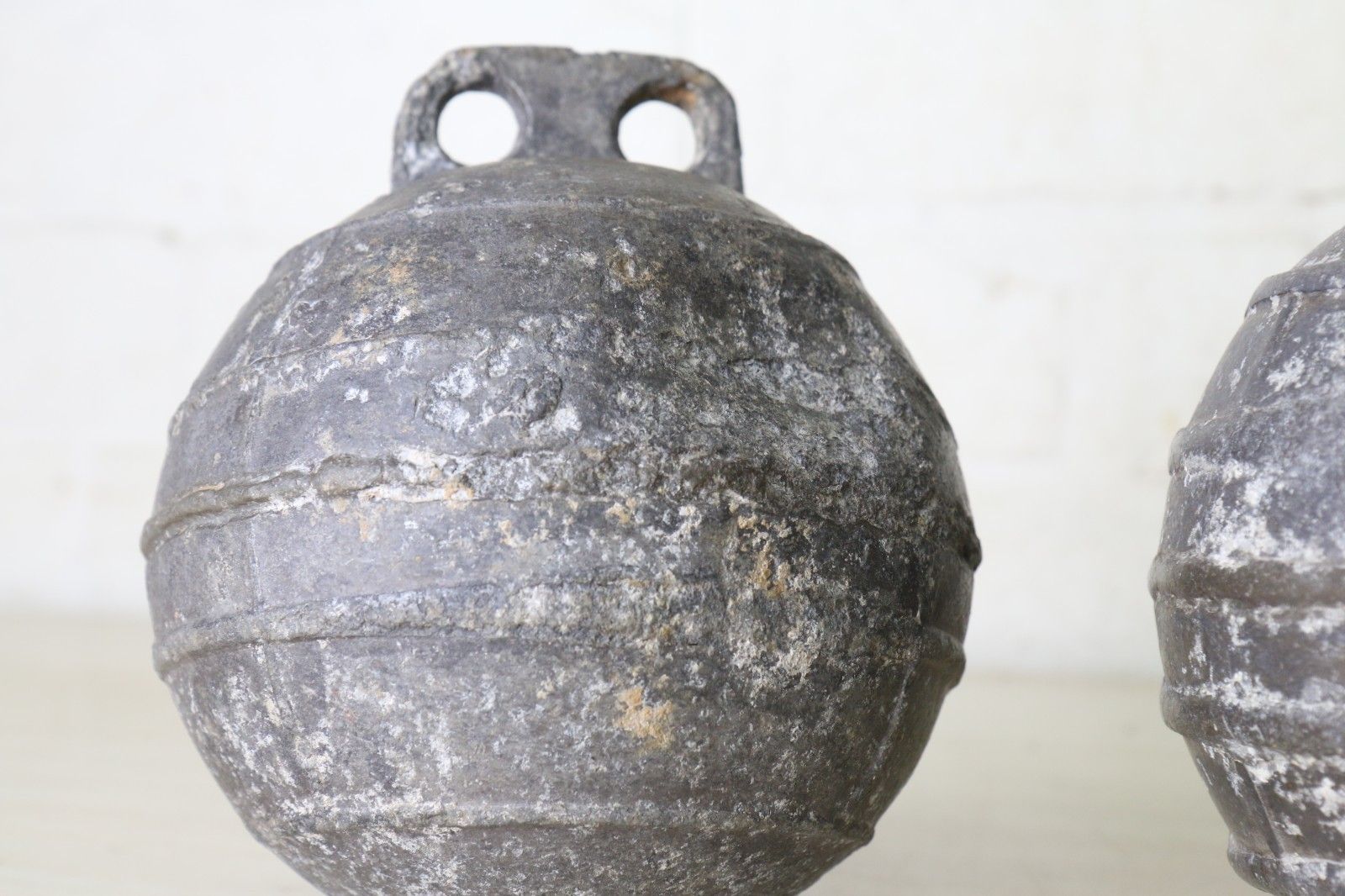 Two Vintage/Antique Old Alloy Sea Fishing Buoys Floats Well Used And Weathered photo buy