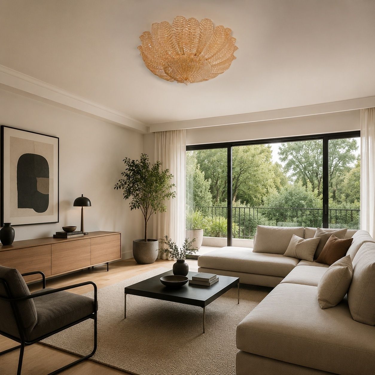 Flower Ceiling Lamp   Murano Art Glass   Golden Powder photo furniture