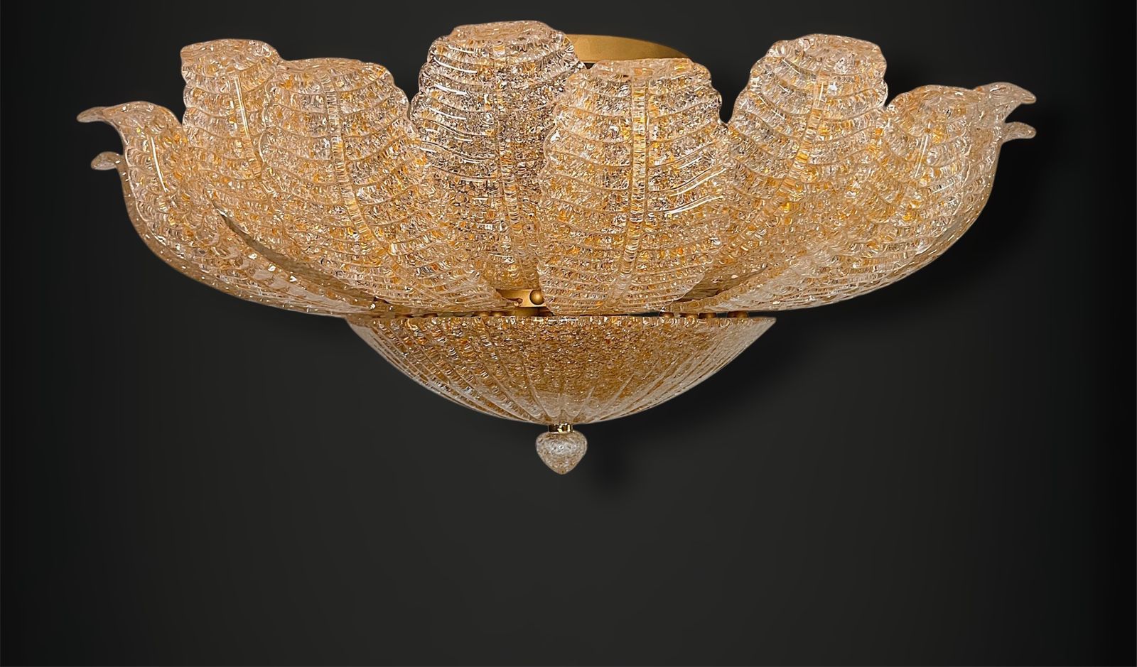 Flower Ceiling Lamp   Murano Art Glass   Golden Powder photo for sale