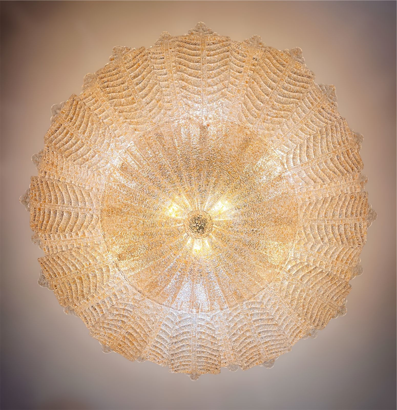 photo vintage Flower Ceiling Lamp   Murano Art Glass   Golden Powder