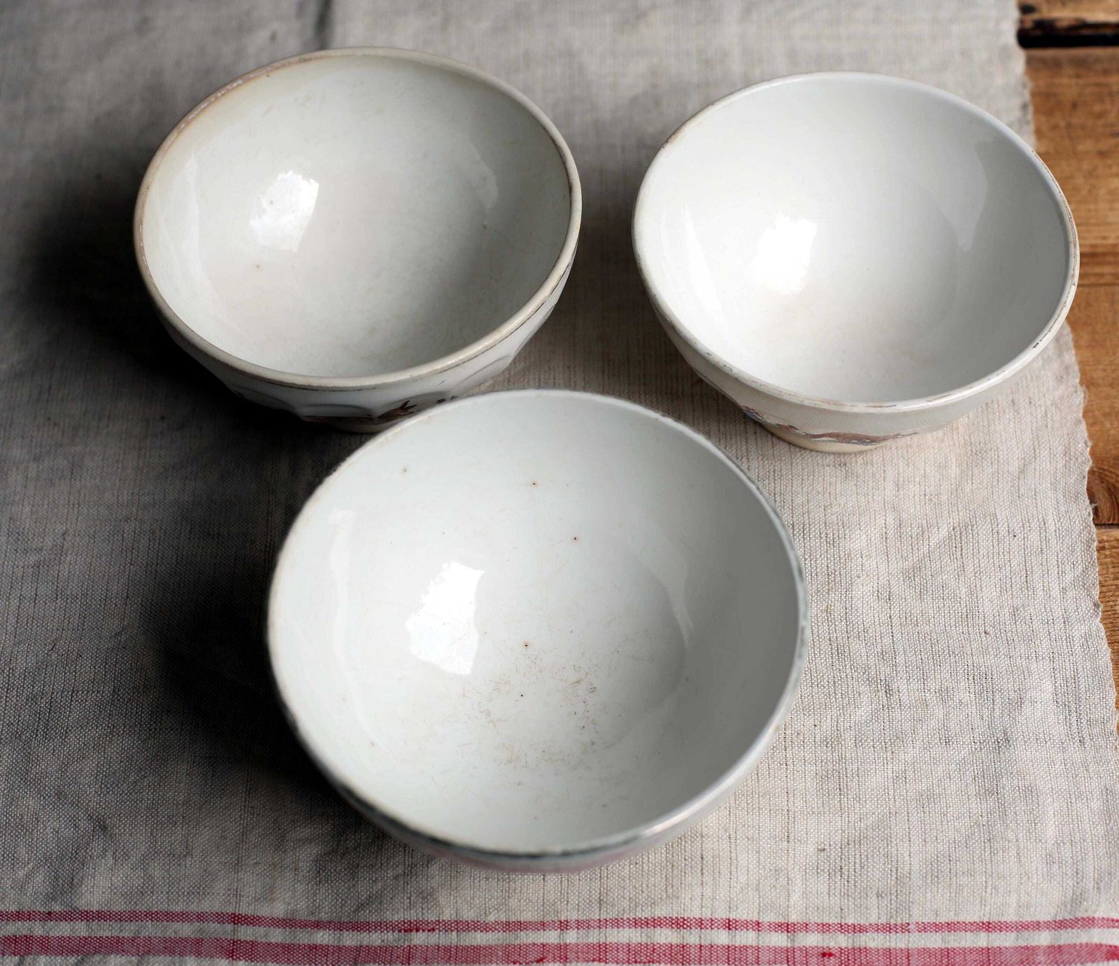 Home Decor 3 Antique French Cafe Au Lait Bowls Set Of Faceted Dishes Milk Maid Dairy Cows photo