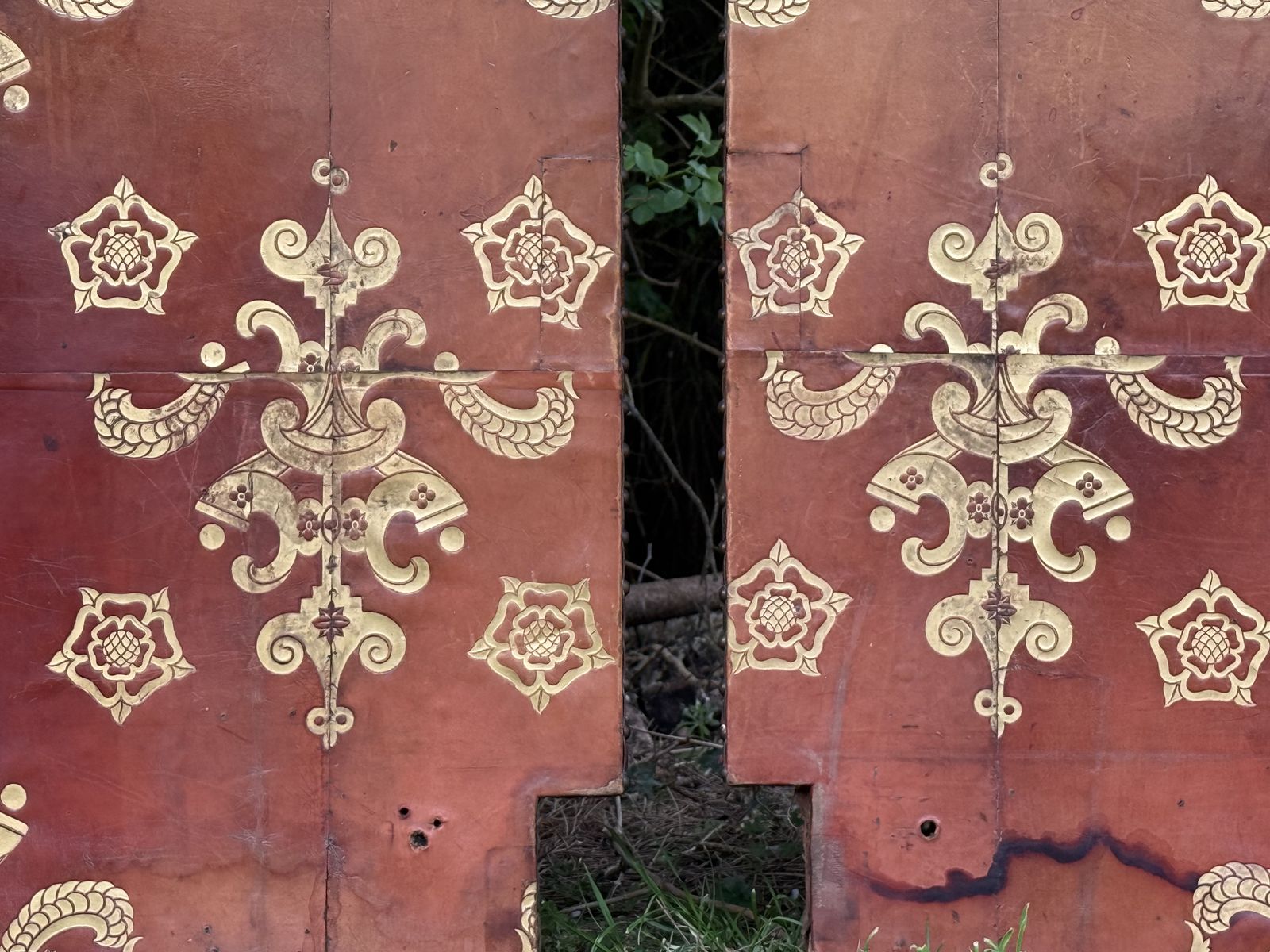 Pair Of Leather Gilt Single Headboards photo vinterior