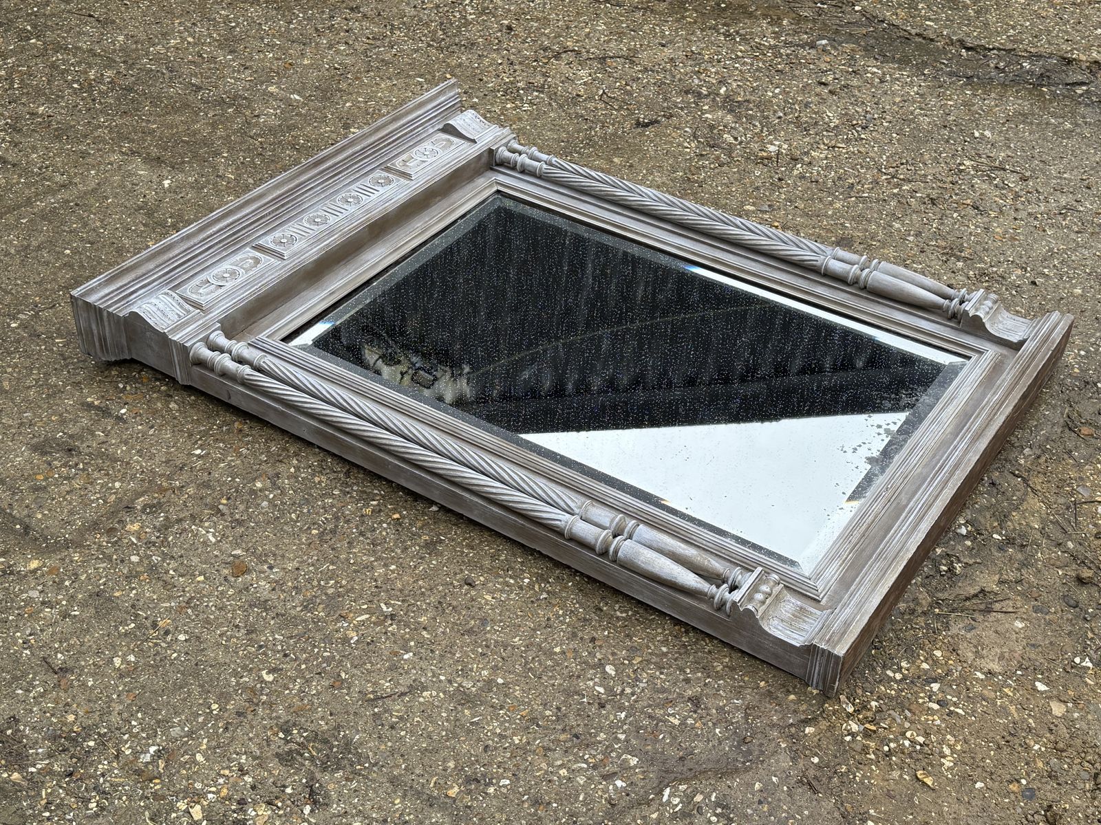 Home Decor Limed Antique French Columned Empire Mirror Decorative Carved Wall Mirror photo
