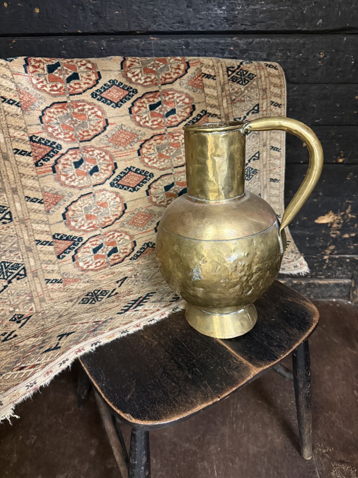 photo furniture Mid Century Hand Knotted Afghan Bokhara Rug, Muted Earth Tones,