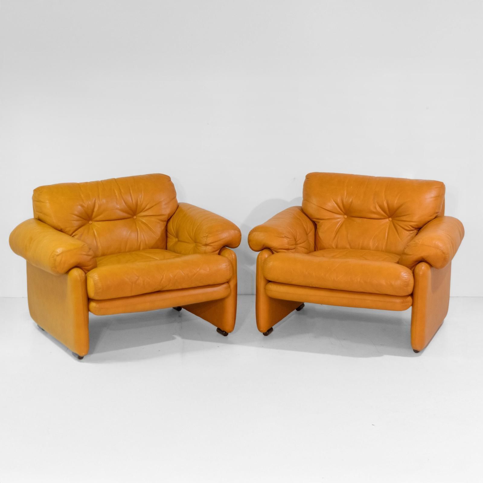 photo for sale Vintage Coronado Brown Leather Living Room Set Tobia Scarpa Labeled C&B Italia