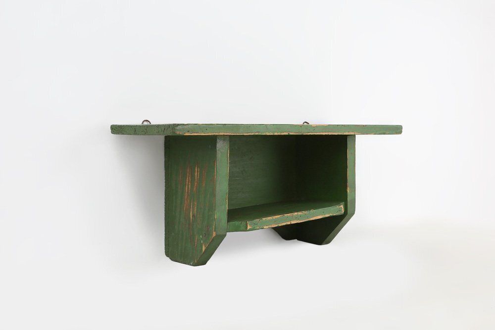 Small Rustic Green Wooden Wall Unit With Shelves, France, 1880s photo Furniture