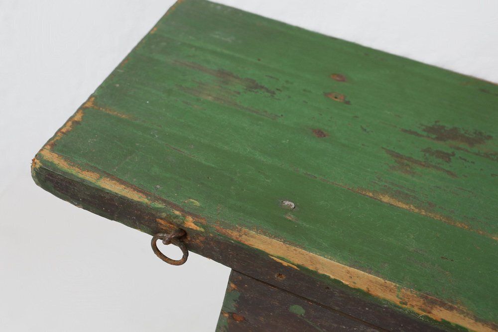 Small Rustic Green Wooden Wall Unit With Shelves, France, 1880s photo vinterior