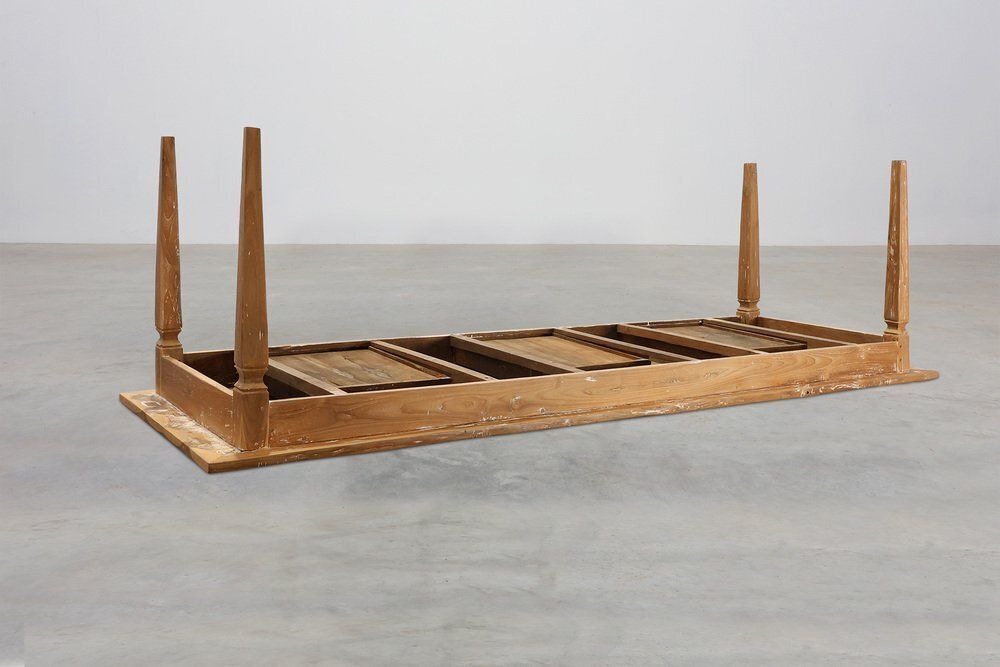 photo vintage Large French Provincial Farm Table In Elm Wood, France, 1850