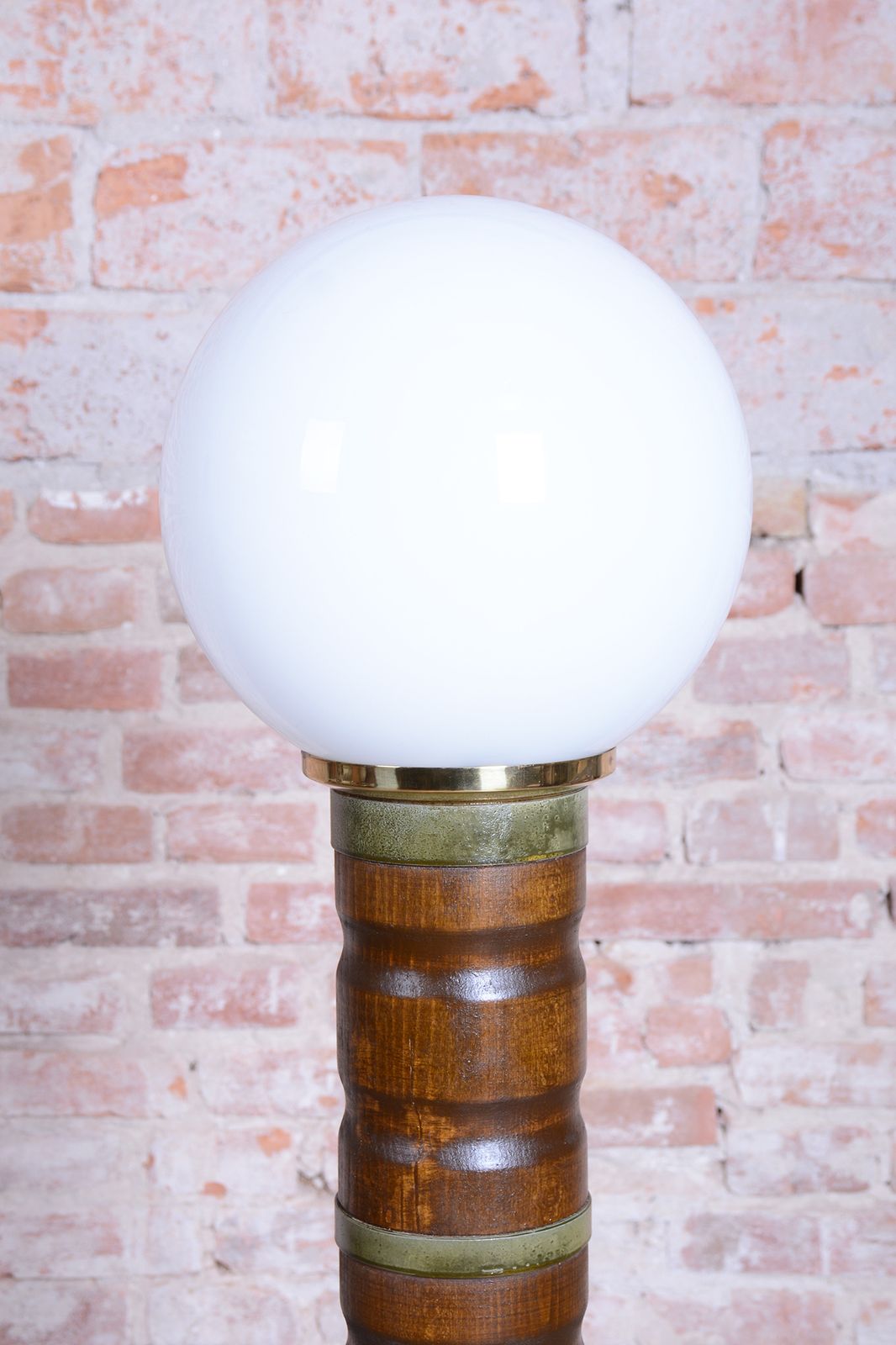 Restored Art Deco Floor Lamp, Walnut, Brass, Milk Opaline Glass, Czech, 1930s photo for sale