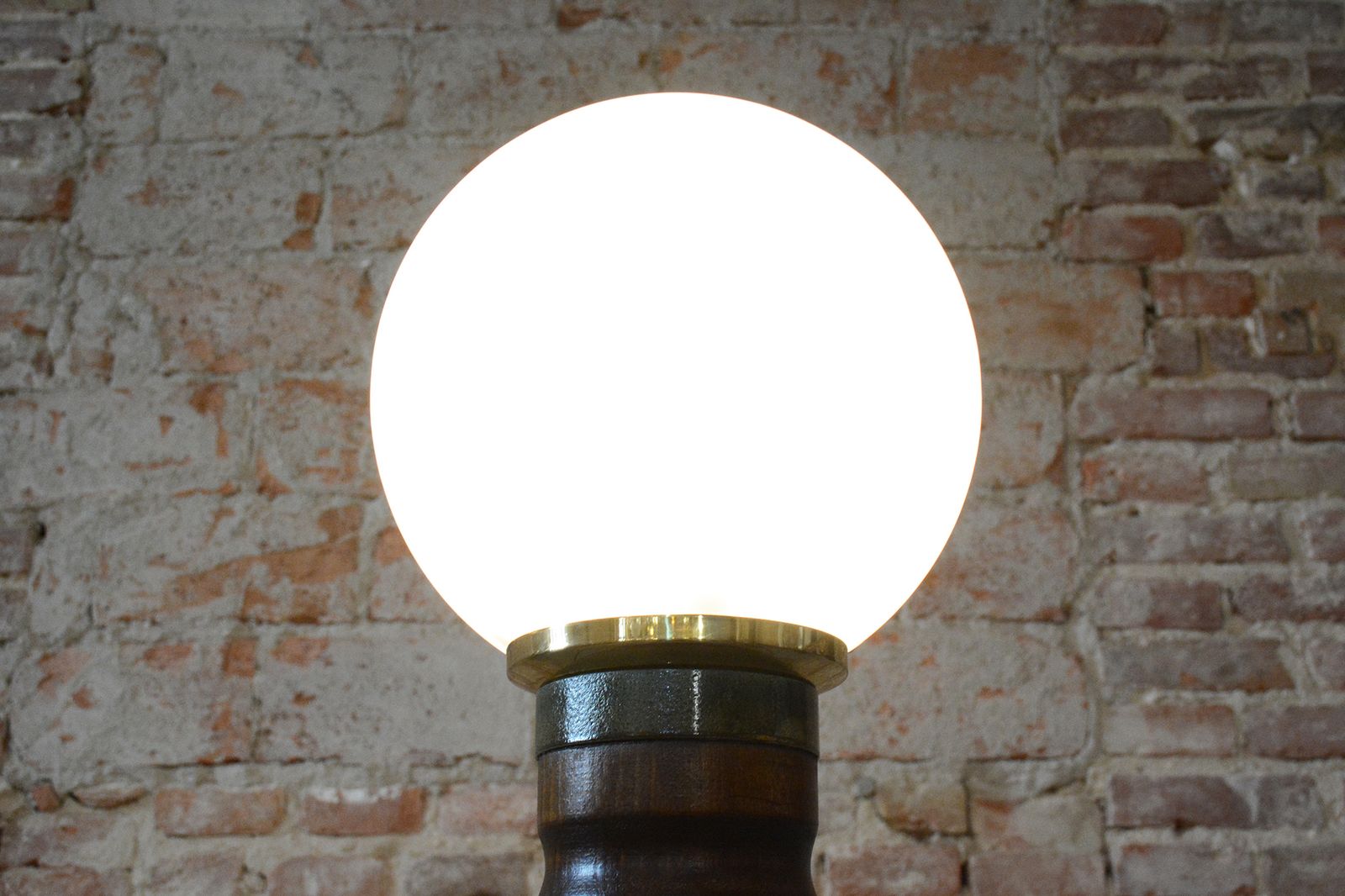 photo for sale Restored Art Deco Floor Lamp, Walnut, Brass, Milk Opaline Glass, Czech, 1930s