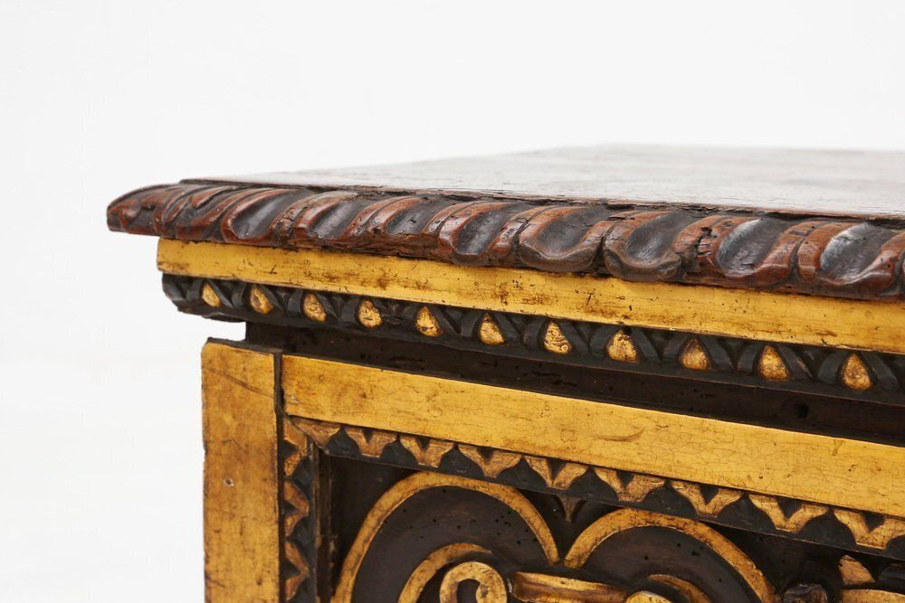 Venetian Carved And Polychroom Oak Chest photo vintage