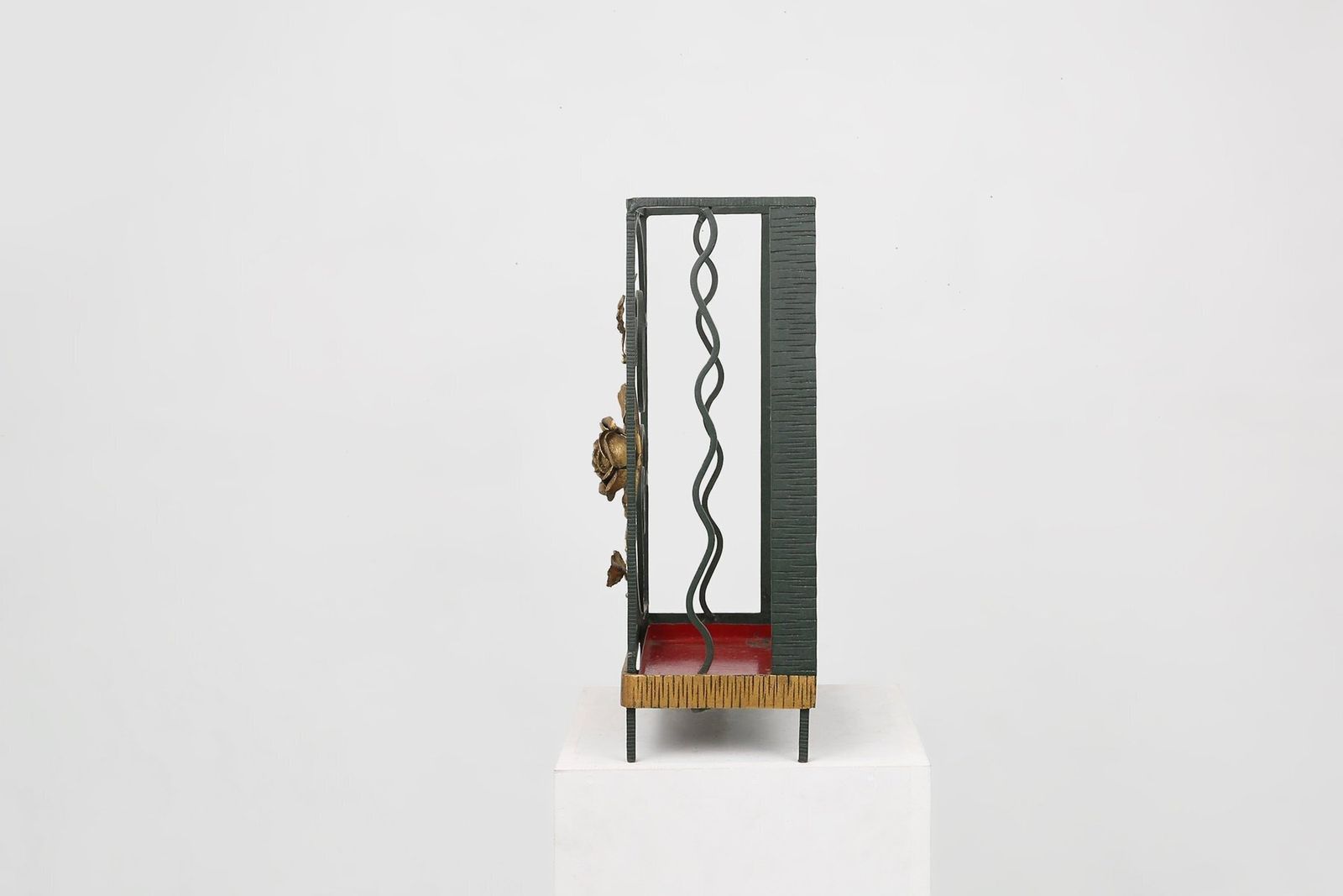 photo for sale Art Deco Wrought Iron Umbrella Stand With Floral Decoration, France, 1930s
